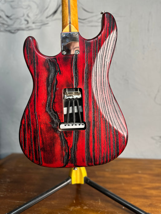 Fender Limited Edition Sandblasted Ash Stratocaster 2014- Crimson Red Transparent