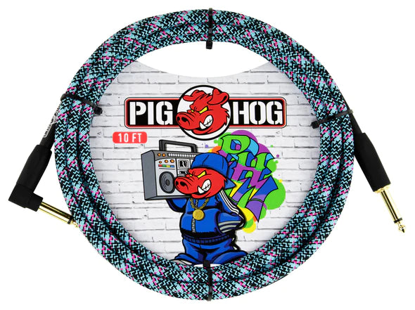 Pig Hog "Blue Graffiti" Instrument Cable, 10ft Right Angle PCH10GBLR
