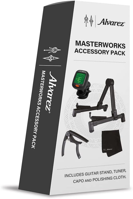 Alvarez Masterworks - Juego de accesorios para guitarra (incluye soporte para guitarra, afinador, capo y paño para pulir)