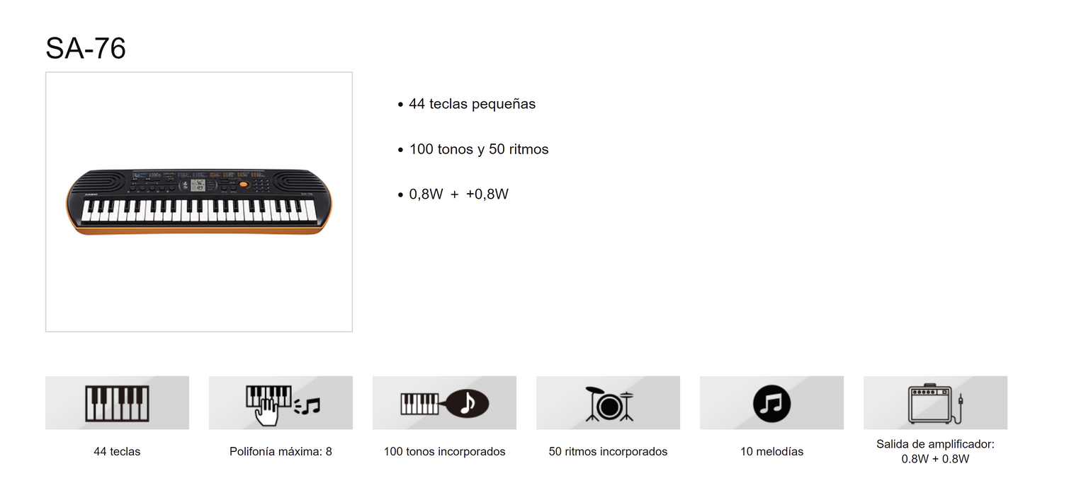 Casio SA 76 Teclado con 44 Teclas Mini con Eliminador Pepis